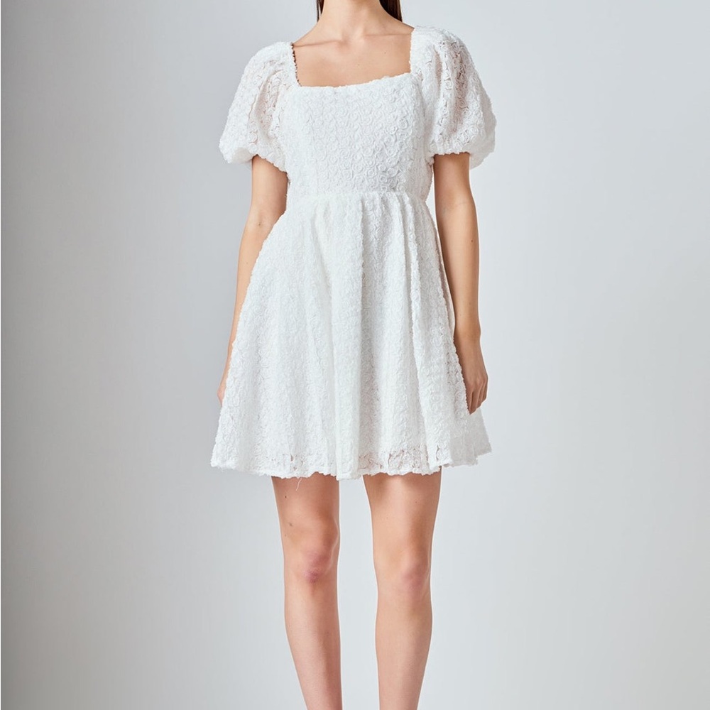 Endless Rose White Lace Puff Sleeve Mini Dress